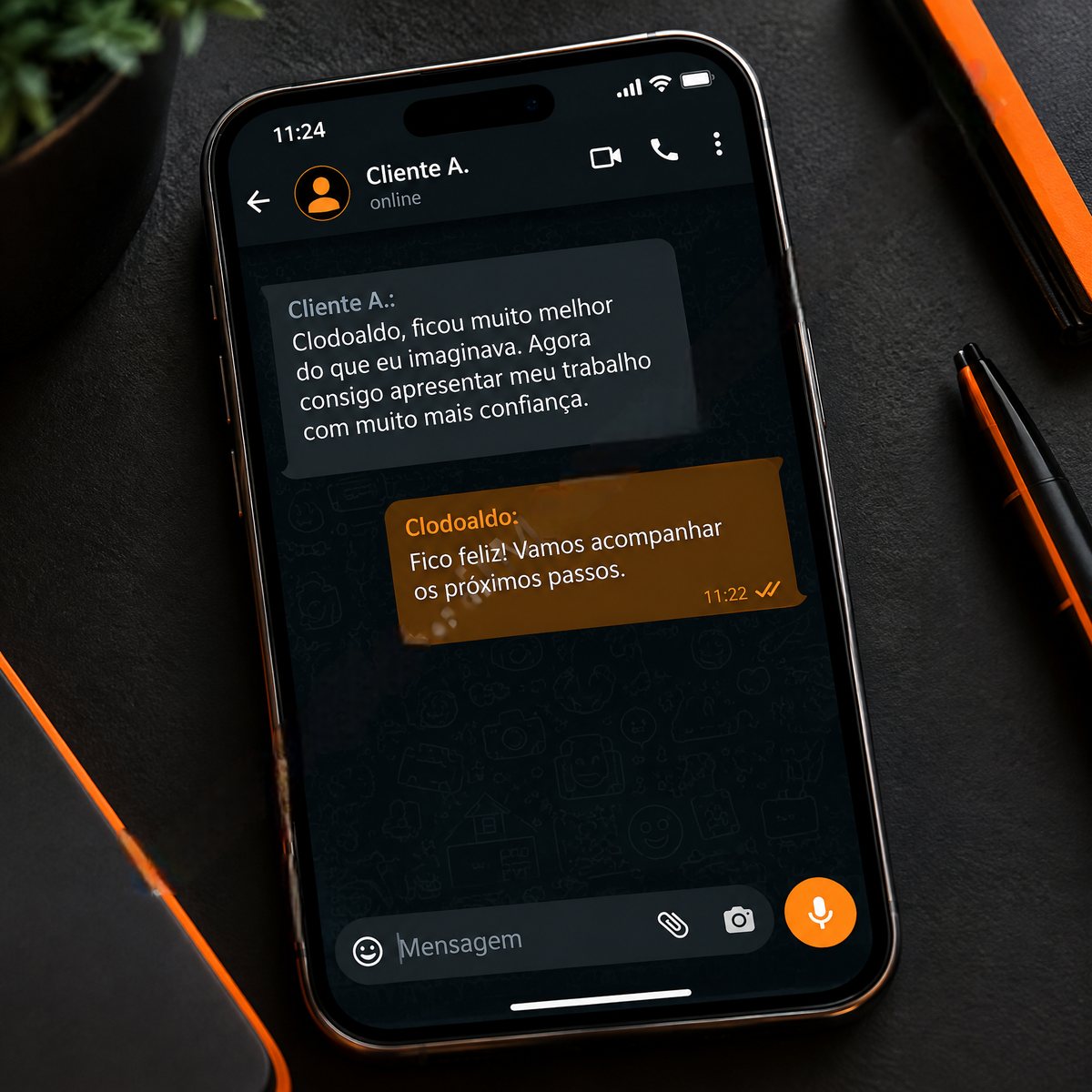 Conversa no WhatsApp: cliente diz que o resultado ficou muito melhor do que imaginava