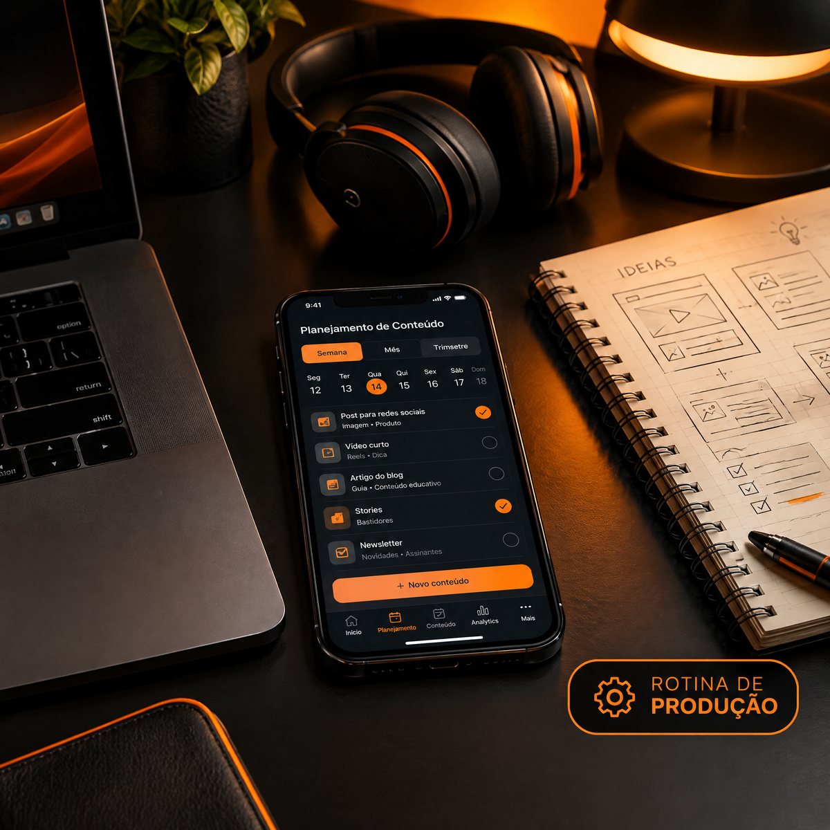 Rotina de produção — planejamento semanal de conteúdo no celular